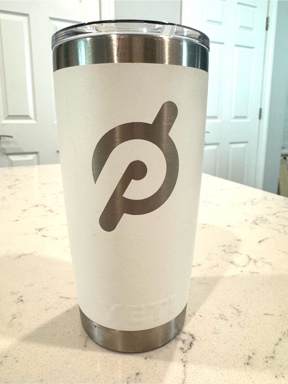 YETI White 20oz Rambler Tumbler Stainless Steel with Peloton Logo